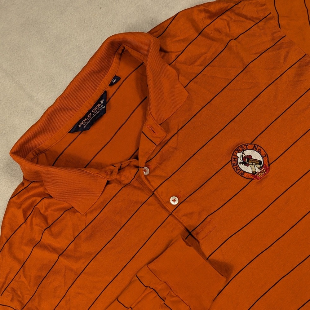 Polo Golf Ralph Lauren Mens XL Orange Striped Long Sleeve Pinehurst No. 2 Polo